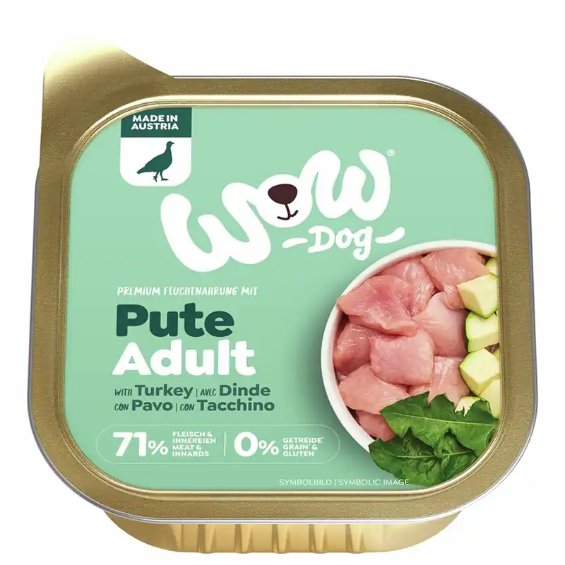 Ausverkauf Sparpaket 11 x 150 g Wow Adult Pute mit Zucchini + Löwenzahn Hunde Nassfutter